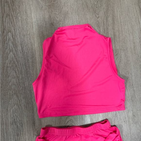 Hot Pink Two Piece Set Crop Top + Tie Front Midi Skirt Stretch Polyester XS - Picture 4 of 4